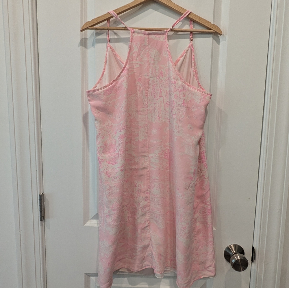 Lilly Pulitzer Dusk Pink Censored Skinny Dipping Silk Slip Dress Size XL - Picture 2 of 11